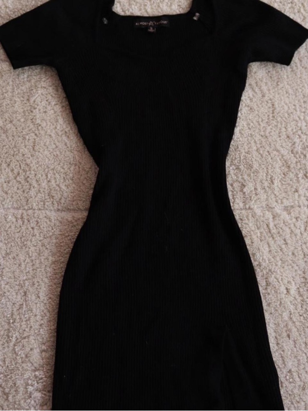 Black Ribbed Short Sleeve Knit Dress